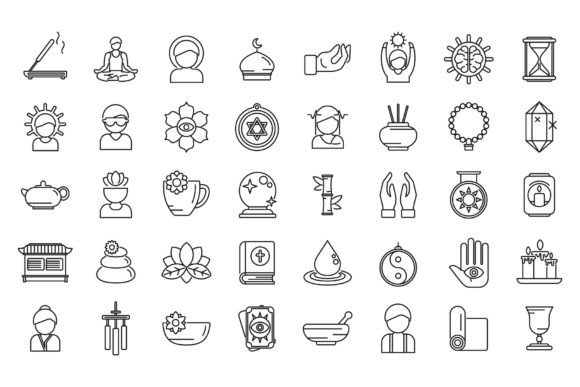 Spiritual Practices Icons Set Outline Graphic Icons By anatolir56