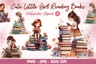 Cute Girl Reading Book Sublimation Grafika Rękodzieła Przez KKDesign 1