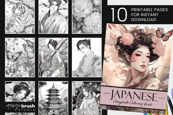 Japanese Coloring Page Bundle PDF JPG Graphic AI Coloring Pages By Orange Brush Studio
