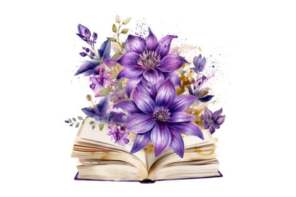 Purple Flower Book Sublimation Clipart Gráfico PNGs transparentes de IA Por sayedhasansaif04