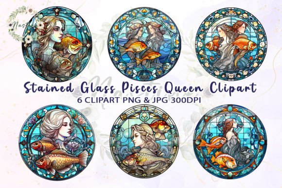 Stained Glass Pisces Watercolor Clipart Afbeelding Crafts Door Nastine
