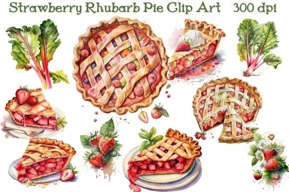 Strawberry Rhubarb Pie Watercoolor Grafik KI Illustrationen Von Laura Beth Love