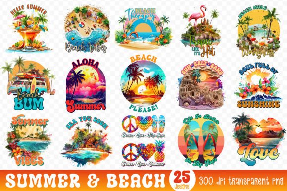 Summer and Beach PNG Sublimation Bundle Grafika Ilustracje do Druku Przez CraftlabSVG