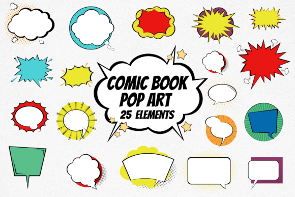 Comic Book Pop Art Elements Grafica Oggetti Grafici di Alta Qualità Di Illustrava