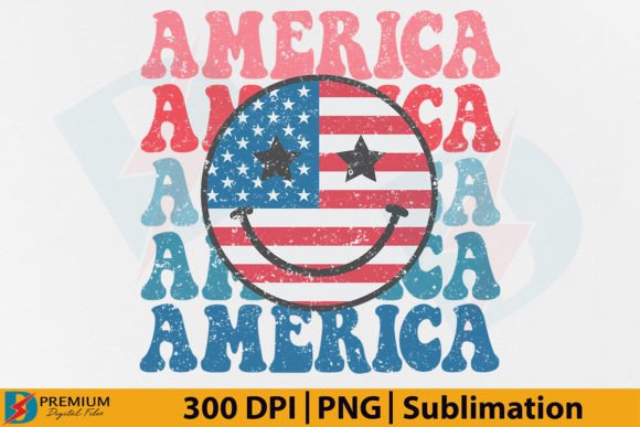 America, 4th of July PNG, Smiley Face Grafik T-shirt Designs Von Premium Digital Files