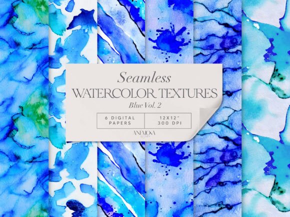 Blue Watercolor Paper Seamless Graphic Patterns By AnemonaEstudio
