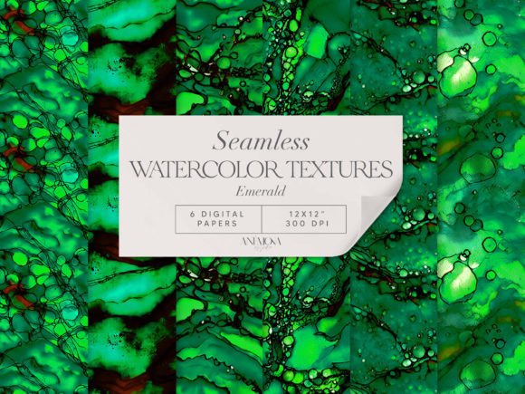 Emerald Watercolor Paper Seamless Graphic Patterns By AnemonaEstudio