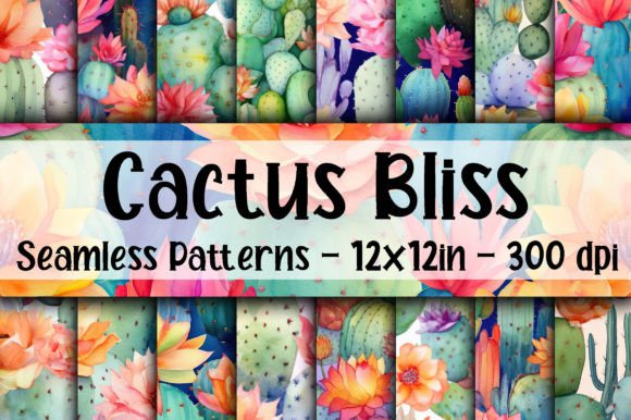 Watercolor Cactus Seamless Patterns Graphic AI Patterns By oldmarketdesigns