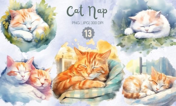 Watercolor Cat Nap Graphic AI Graphics By JT-Dee