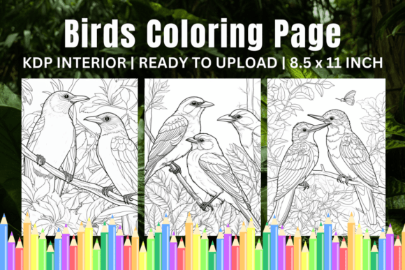 Birds in Nature Coloring Page Grafik KI Seiten zum Kolorieren Von Designtion