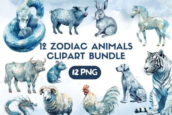 Chinese Zodiac Watercolor Animals Bundle Graphic Illustrations By PrinstarXS
