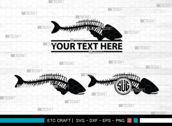 Fish Bone Monogram, Fish Bone Silhouette Graphic Crafts By Pixel Elites