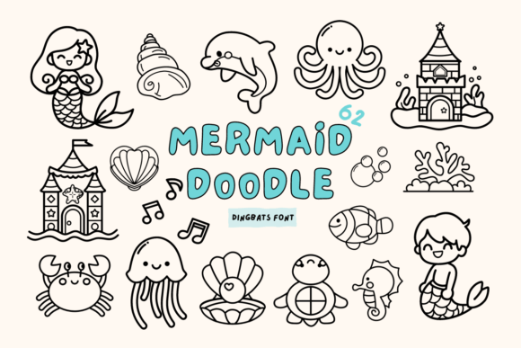 Mermaid Doodle Dingbats Fonts Font Door Babymimiart