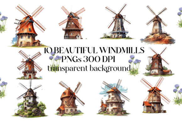 WATERCOLOUR WINDMILL'S Graphic AI Illustrations By Tracey Rye