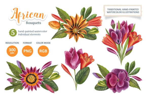 Watercolor African Bouquets PNG Clipart Graphic Illustrations By Vikky Art Store