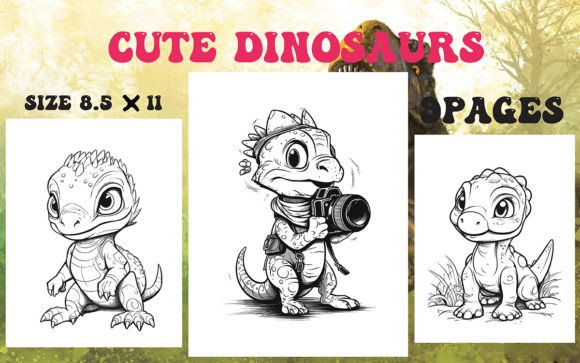 Cute Dinosaur Coloring Pages for Kids Grafika Kolorowanki i książki Przez M DESIGN