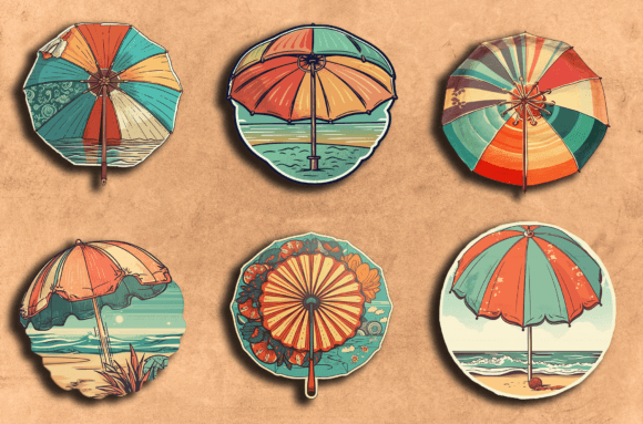 Retro Summer Beach Stickers Clipart Pack Gráfico Ilustraciones Imprimibles Por Hiago Moreira
