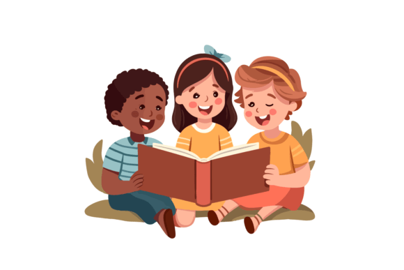 SVG Children Reading Bible Happy Smiling Graphic AI Illustrations By LofiAnimations