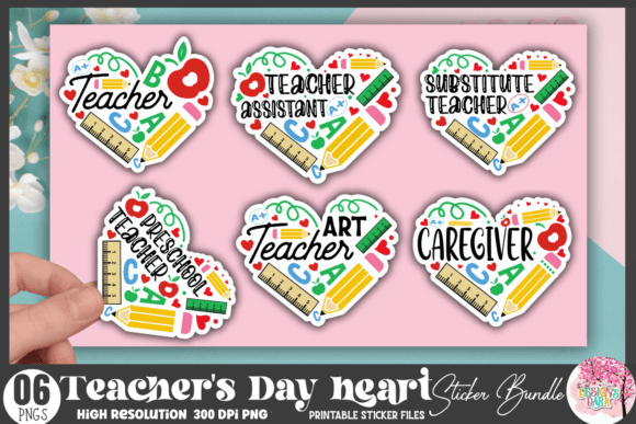Teacher's Day Heart Sticker Bundle Illustration Artisanat Par Design's Dark