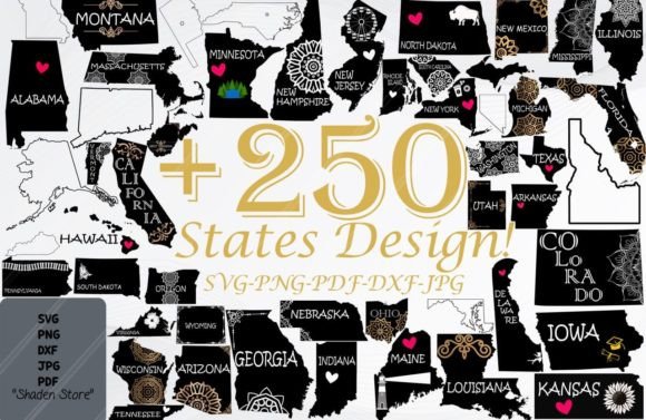 USA States SVG Bundle Graphic Print Templates By Shaden store