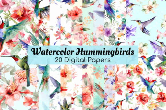 Watercolor Hummingbirds Digital Patterns Graphic Patterns By Red Gypsy Vintage Arts