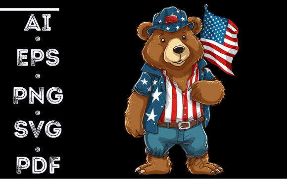 Bear American Flag Gráfico Ilustrações para Impressão Por NESMLY