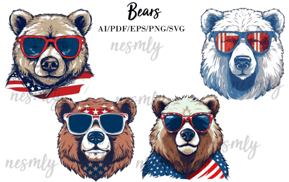 Bears with Sunglasses Bundle Gráfico Ilustrações para Impressão Por NESMLY