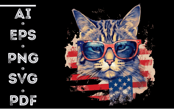 Cat Sunglasses American Flag Graphic Illustrations By NESMLY