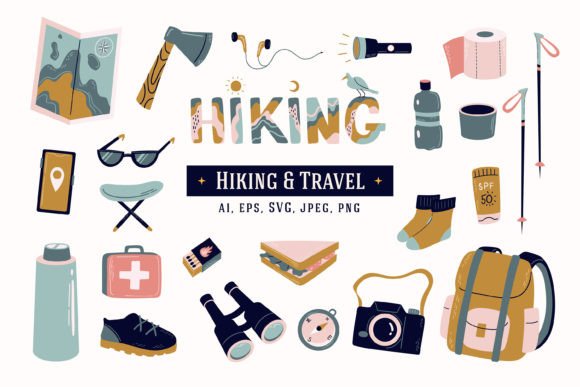 Hiking & Travel Kit Graphic Transportation By helenreveur