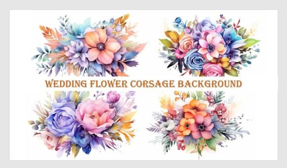 Watercolor Wedding Flower Corsage Art Grafika Tła Przez Ansart