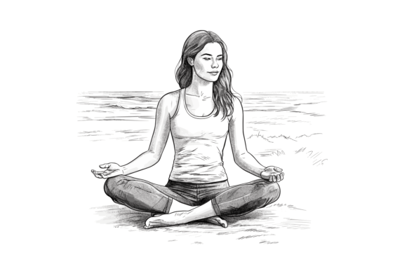SVG Woman Practicing Beach Sketch Illus Illustration Illustrations AI Par LofiAnimations