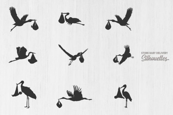 Stork Carrying Baby Silhouette Graphic Illustrations By Design_Lands