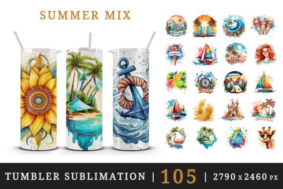 Summer Mix Tumbler Seamless Sublimation Graphic Crafts By Tati Design