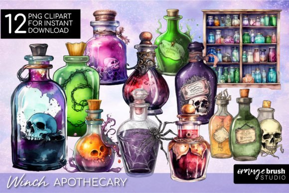 Witch Apothecary Clipart Bundle PNG Graphic AI Graphics By Orange Brush Studio