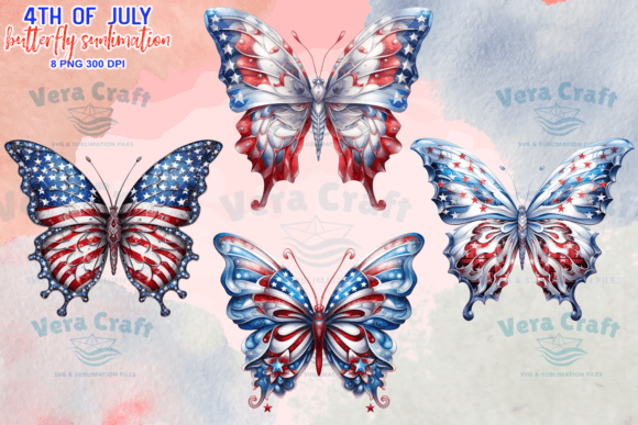 4th of July Butterfly Sublimation PNG Graphic Illustrations By Vera Craft