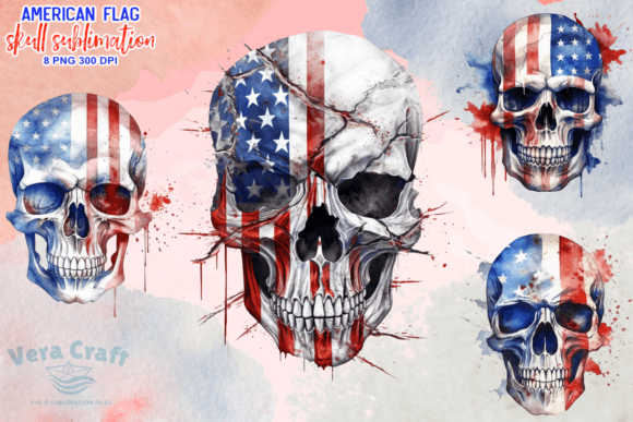 American Flag Skull Sublimation Clipart Graphic Illustrations By Vera Craft