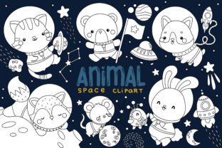 Animals Astronauts Galaxy and Space Grafik Druckbare Illustrationen Von Inkley Studio 1