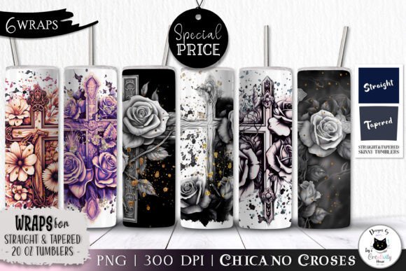 Floral Cross Tumbler Wraps | Chicano Art Graphic Crafts By Ivy’s Creativity House