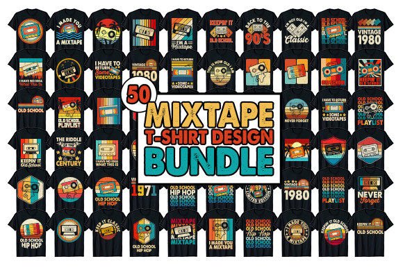 Music Mixtape T-shirt Design Bundle Graphic T-shirt Designs By tee_expert