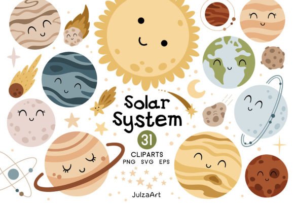Solar System Clipart, Planets Svg Png Afbeelding Afdrukbare Illustraties Door JulzaArt
