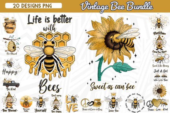 Vintage Bee Sublimation Bundle Grafika Rękodzieła Przez Zanynoti