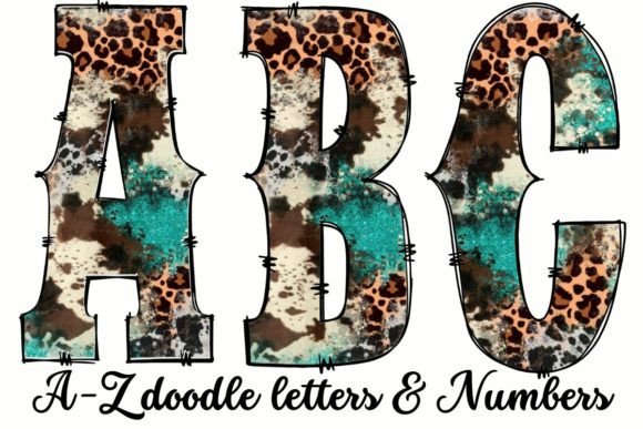 WESTERN DOODLE ALPHABET-LEOPARD-COWHIDE Graphic Illustrations By Me 2 You Digitals