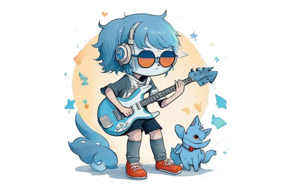 Baby Playing with Guitar Graphic Illustrations By hinaanayat4545