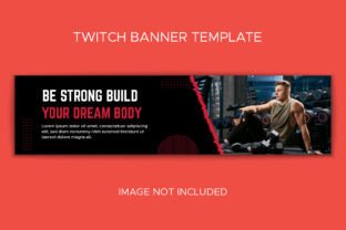 Gym Fitness Twitch Banner Red and Black Graphic Social Media Templates By Ju Design