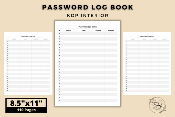 Password Log Book KDP Interior Graphic KDP Interiors By Kingdom of Arts