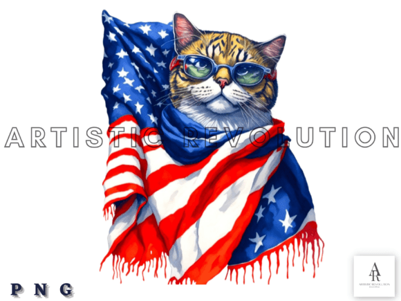 Patriotic Cat American Flag 4 of July Graphic AI Transparent PNGs By Artistic Revolution