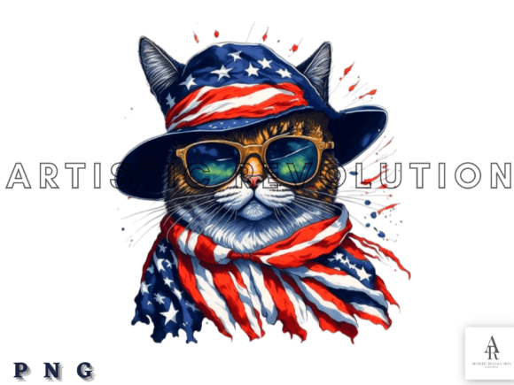 Patriotic Cat American Flag 4 of July Graphic AI Illustrations By Artistic Revolution
