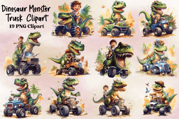 T-Rex Dinosaur Monster Truck Clipart Graphic AI Graphics By ARTIZAN