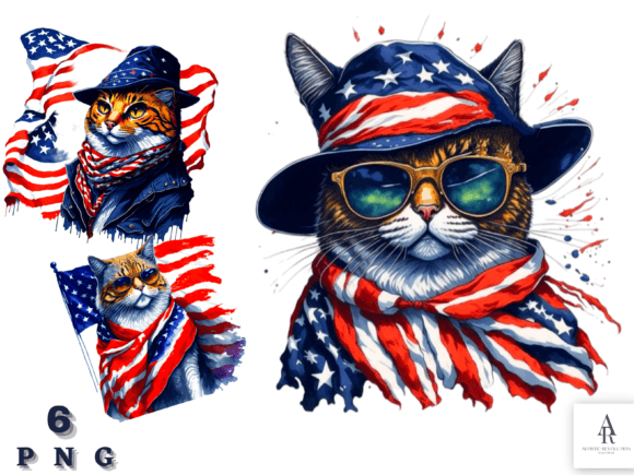 USA Patriotic Cat Flag PNG 4th of July Graphic AI Transparent PNGs By Artistic Revolution