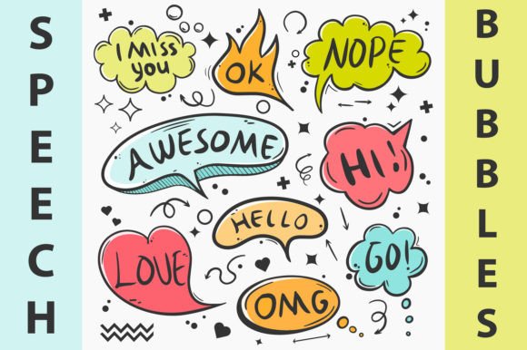 Speech Bubbles Hand Drawn Coloring Graphic Illustrations By davector